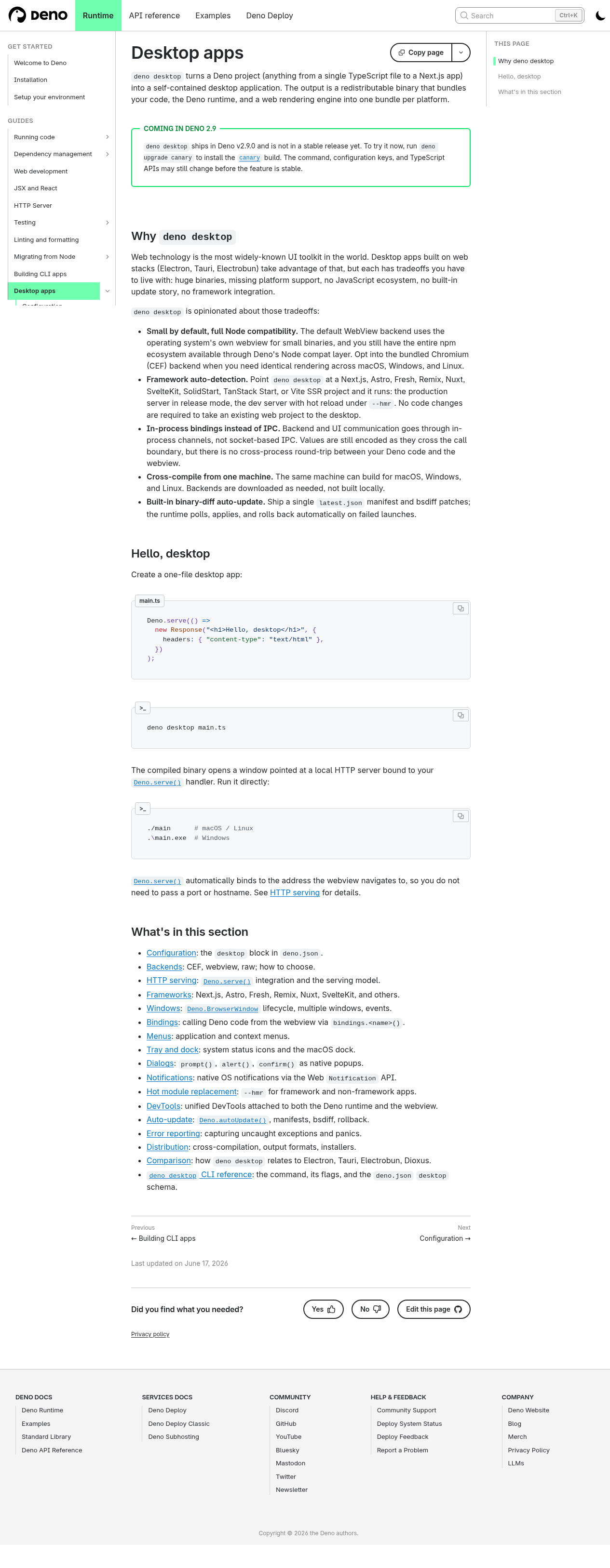 Deno Desktop docs page